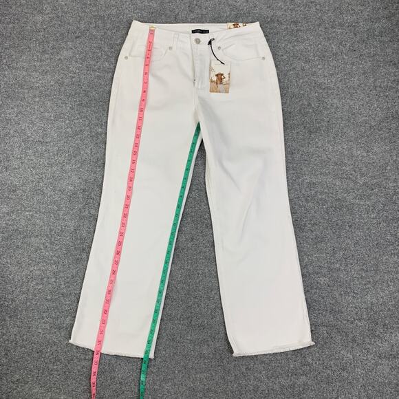 Sincerely Jules Jeans Women 5/27 White Denim High Rise Raw Hem Kick Bell Cropped - Picture 11 of 15